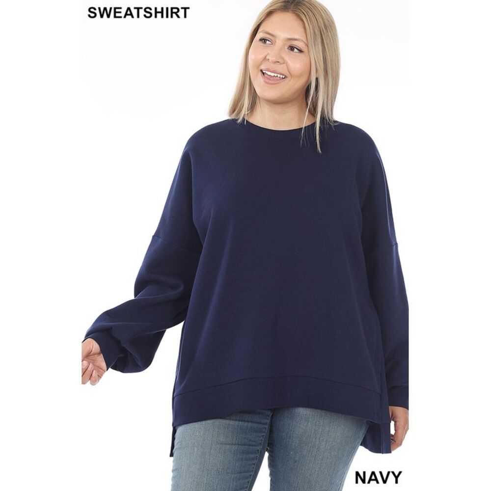 World of Leggings Round Neck Hi-Low Hem Plus Size Sweatshirt